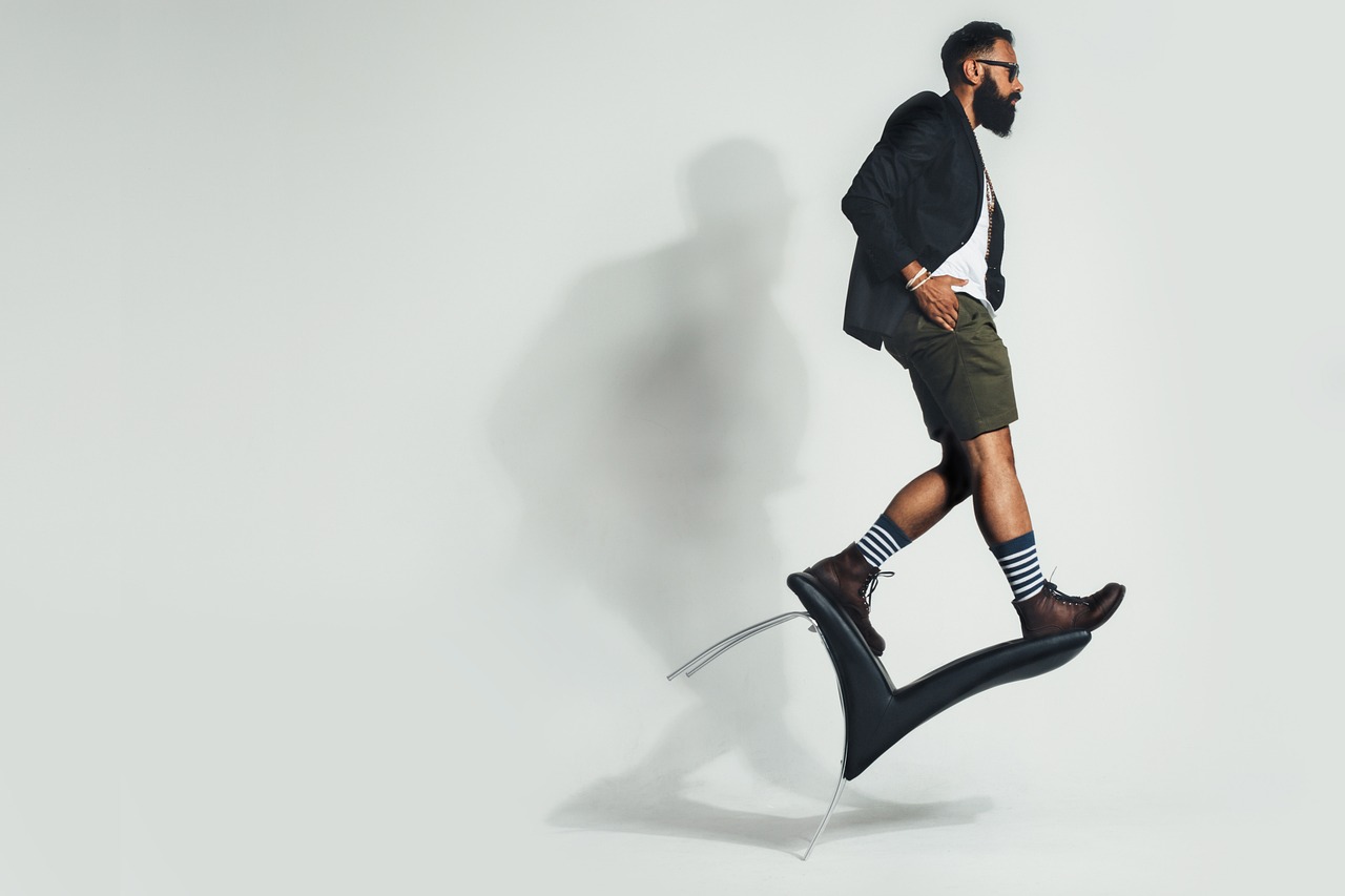 balancing, chair, man
