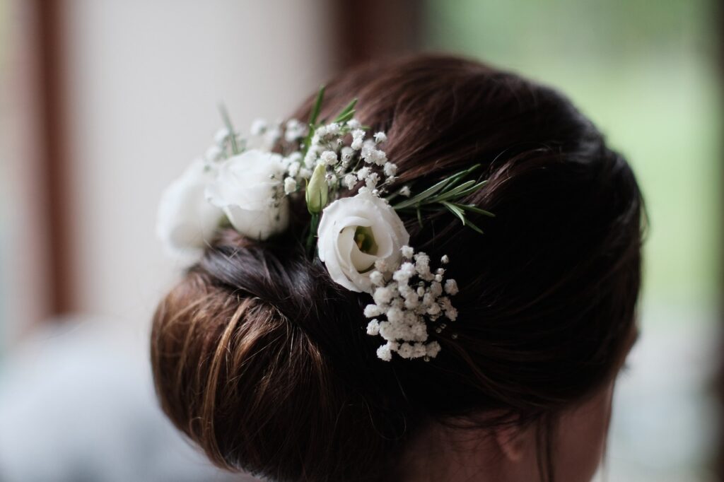 bride, nature, hair