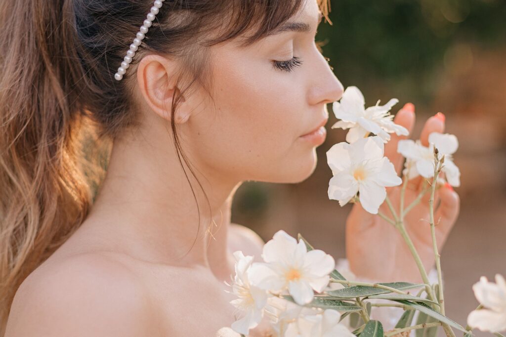 woman, flowers, portrait