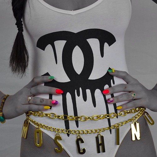 Dripping Chanel Bodysuit from @whocaresnyc shoot this weekend modeled by @clawdiia styled by @arcstyling