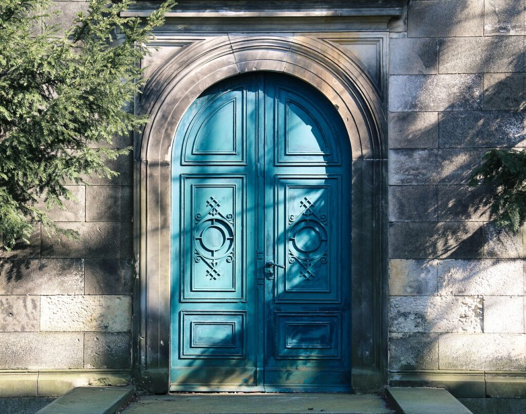 door, entrance, facade, archway, arch, blue door, wooden, portal, door, door, door, door, door