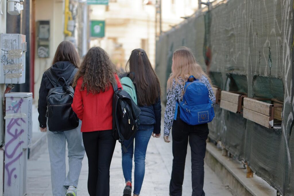 people, girls, group, casual, backpack, going, street, narrow, urban, beauty, people, people, people, casual, backpack, backpack, backpack, backpack, backpack, going, going, going