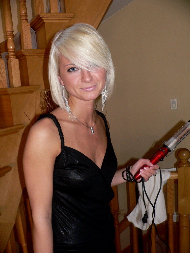 Julie with a curling iron