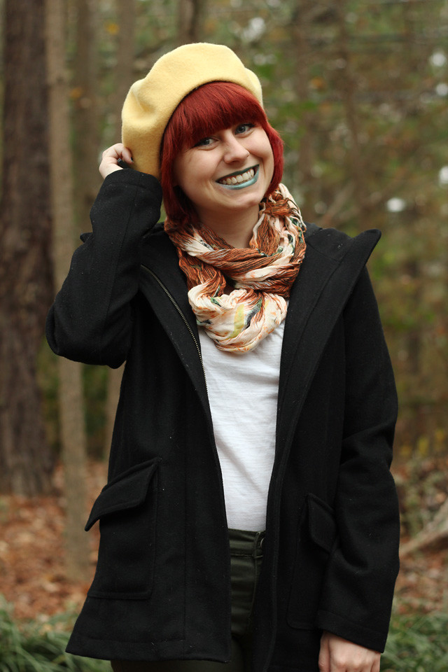 Yellow Beret, Red Hair, and a Black Wool Coat