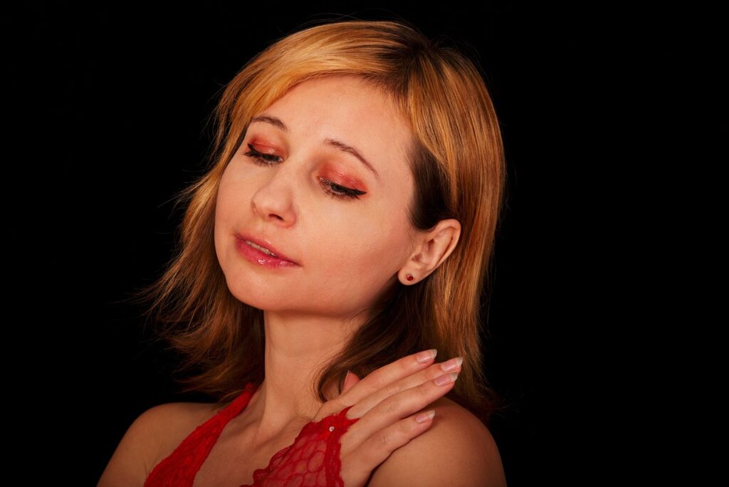 girl, makeup, put up, portrait, woman, person, eyeshadow, modest, gentle, shy, young woman, tender, hides his eyes, lower your eyes