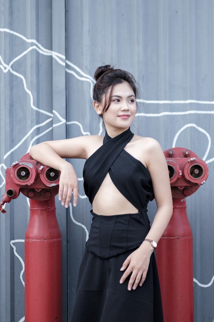 woman, model, black dress, outdoor, model, model, model, model, model