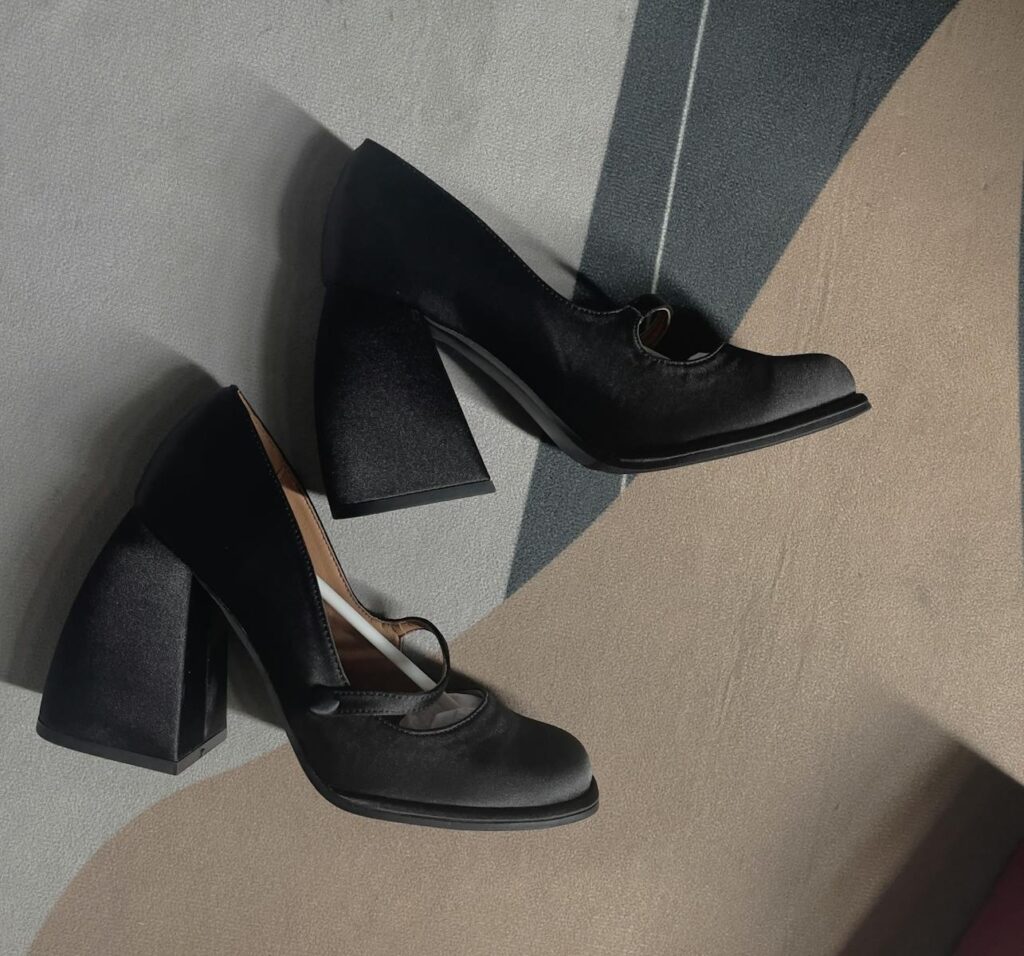 Pair of black Mary Jane high block heels with a chic design.