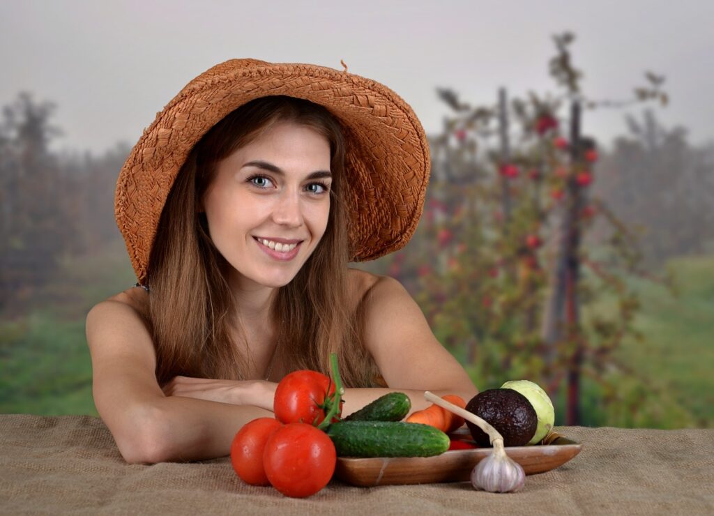 girl, woman, vegetables, health, diet, food, vitamins, sad girl, tomato, cucumber, nutrition, bio, slimming, kitchen, turnip, carrot, avocado, fresh, sad, lena
