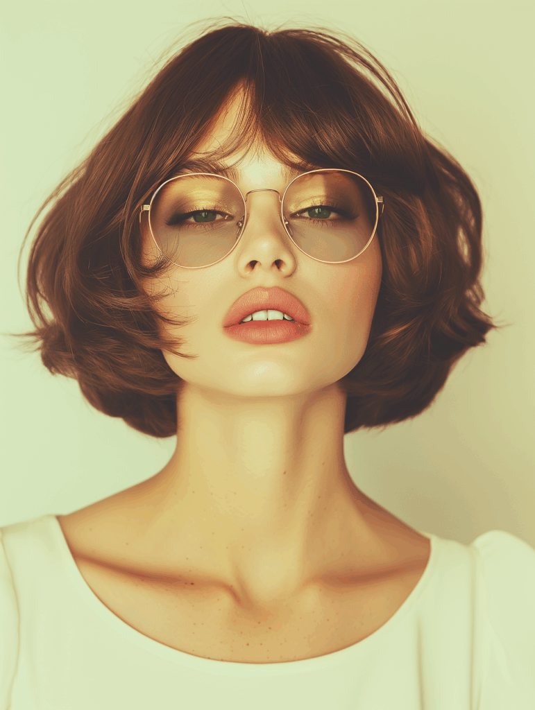 ai generated, woman, beautiful, beauty, glasses, female, model, bobbed hair, cute, retro, fashion, portrait