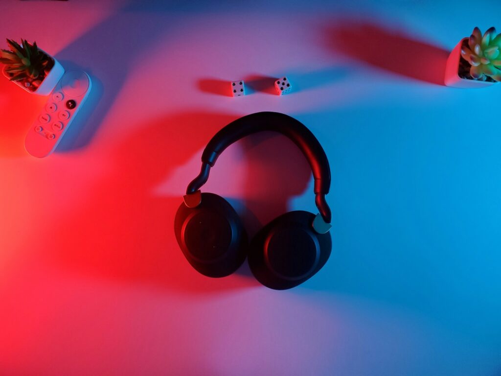 black and red wireless headphones