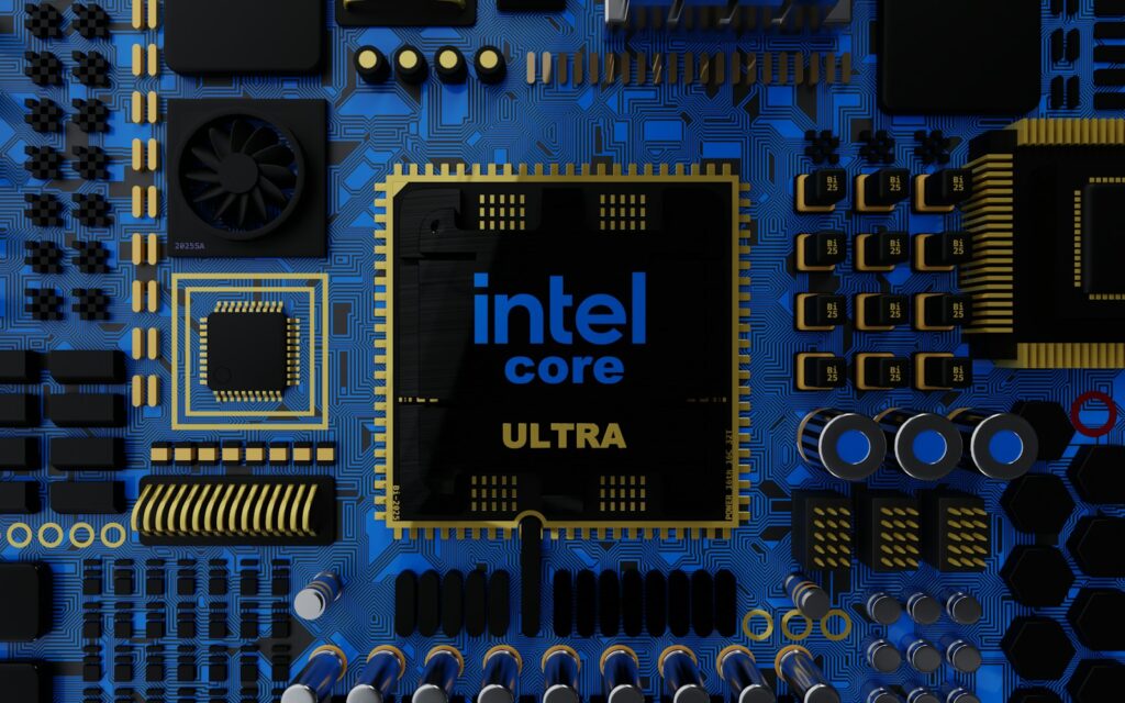a close up of a computer chip with the intel core logo on it