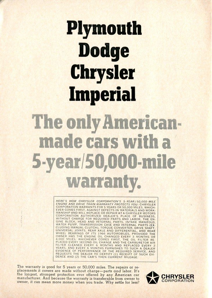 1966 Chrysler Warranty Advertisement Readers Digest February 1966