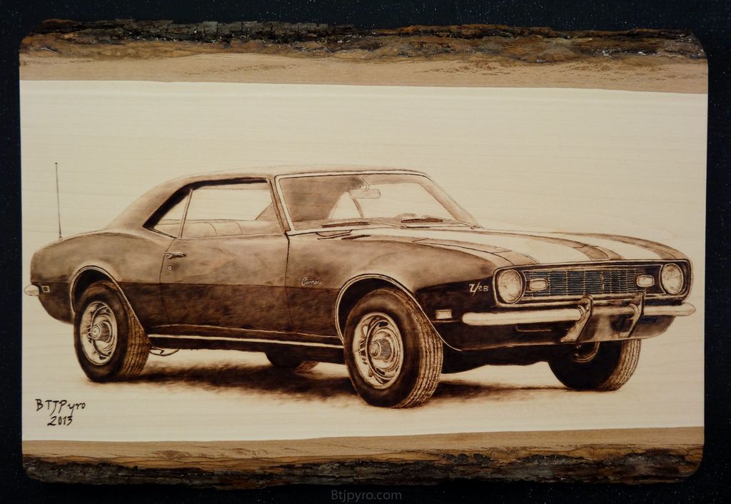 1968 Chevrolet Camaro Z-28 Handmade pyrography by BTJPyro