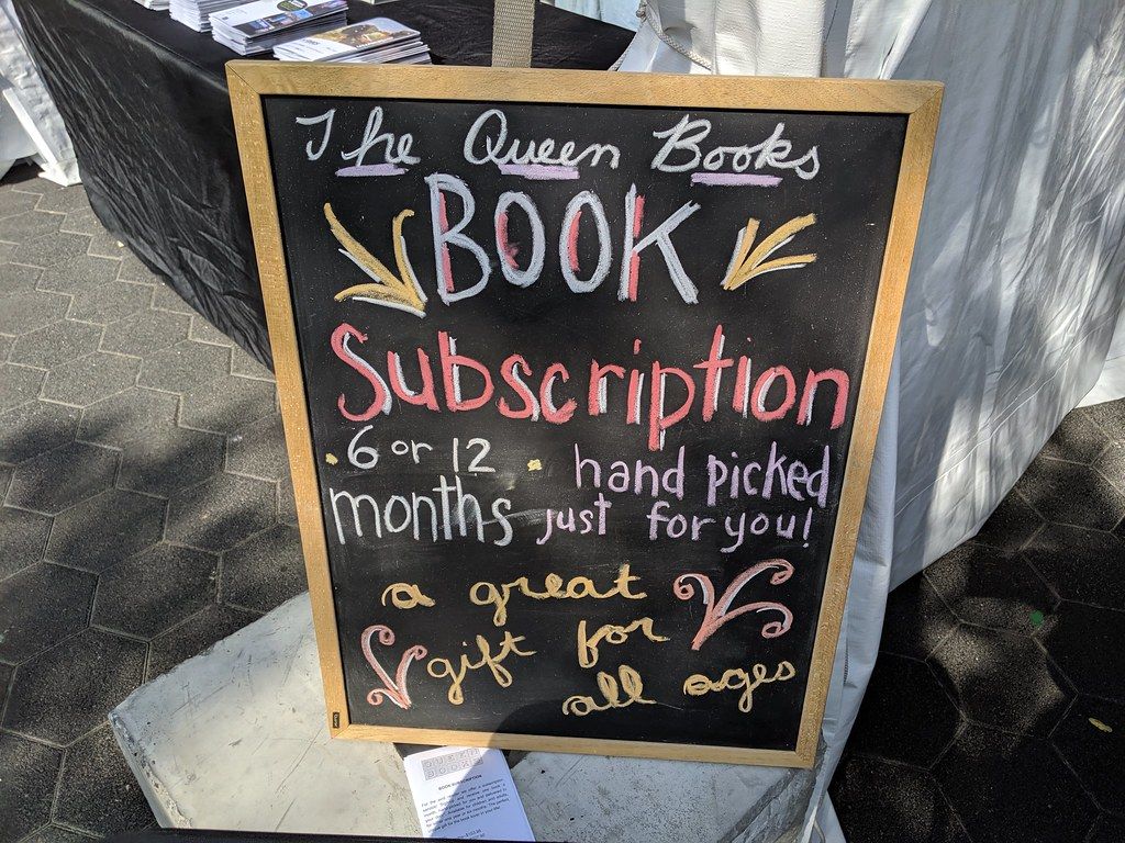 Book subscription program sign, Queen Books, Word on the Street, Harbourfront, Toronto, Ontario, Canada