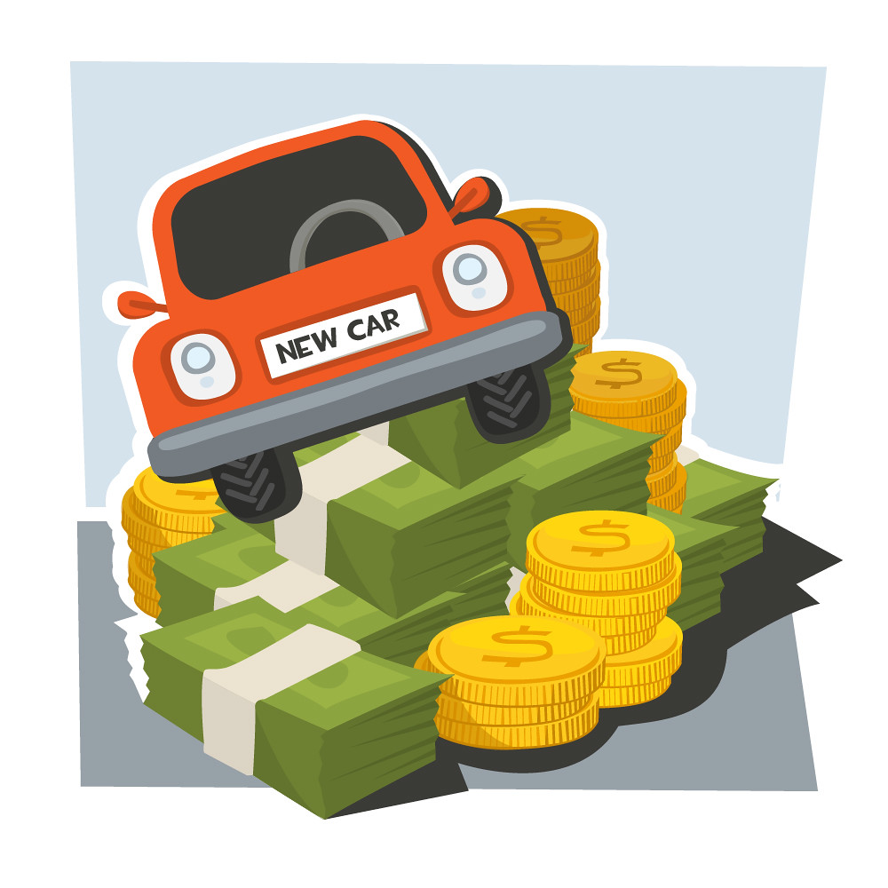 Car With Money and Dollar Bills