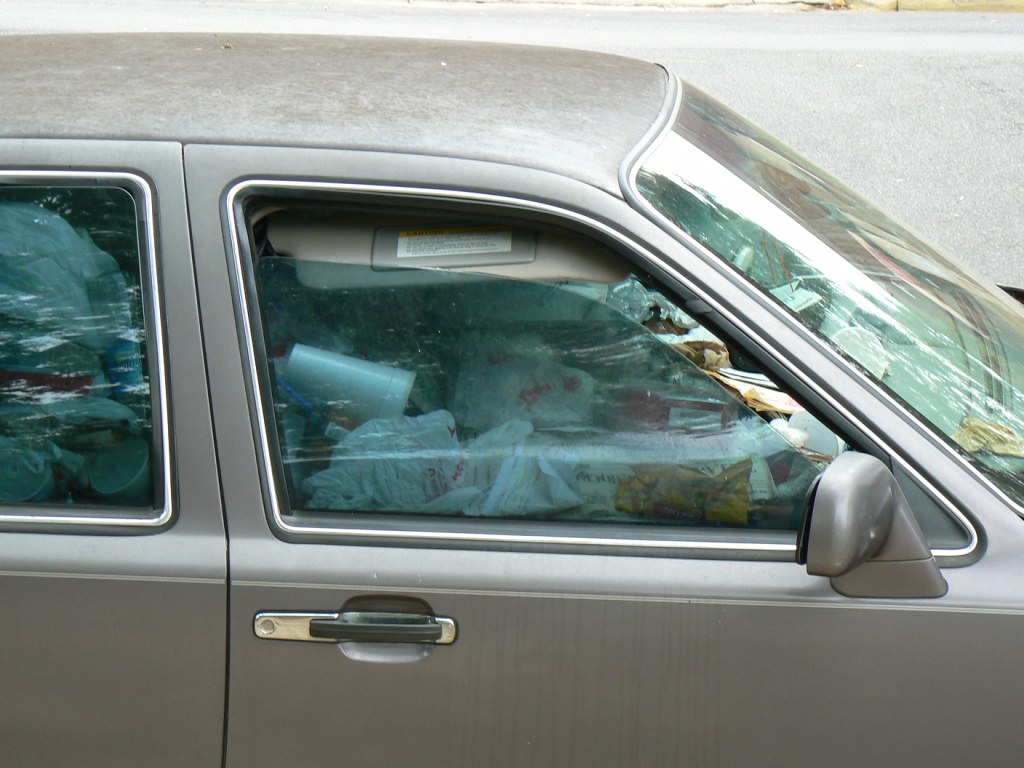 Car full of trash - front detail