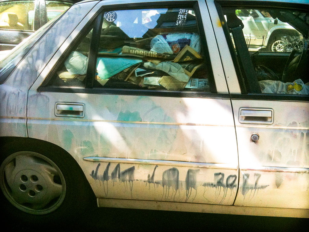 Car full of trash - front detail