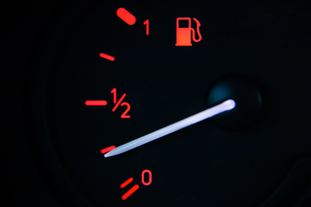 Close-up of fuel gauge on car dashbord