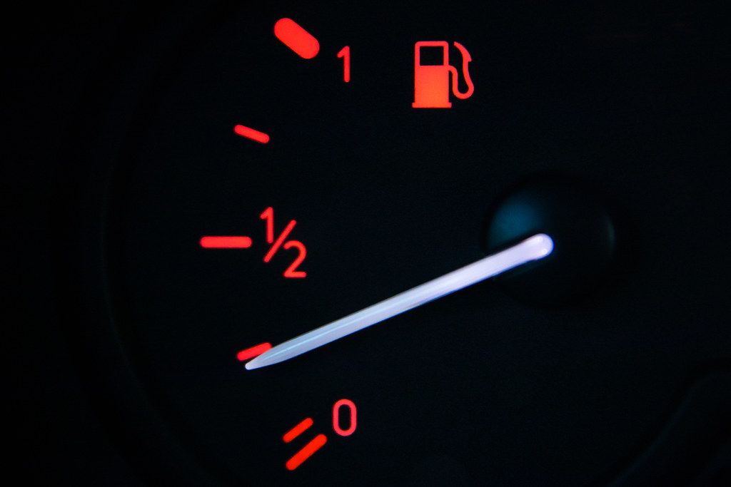 Close-up of fuel gauge on car dashbord