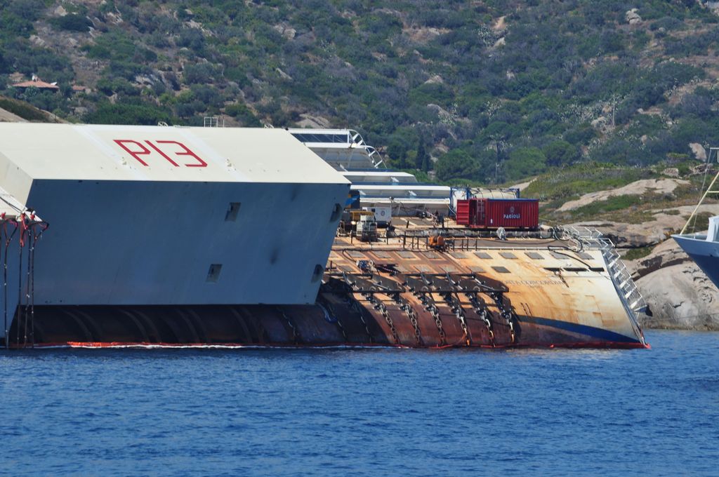 Costa Concordia shipwreck with P13 Caisson - Isola del Giglio - Tuscan Archipelago, Italy - 18 Aug. 2013