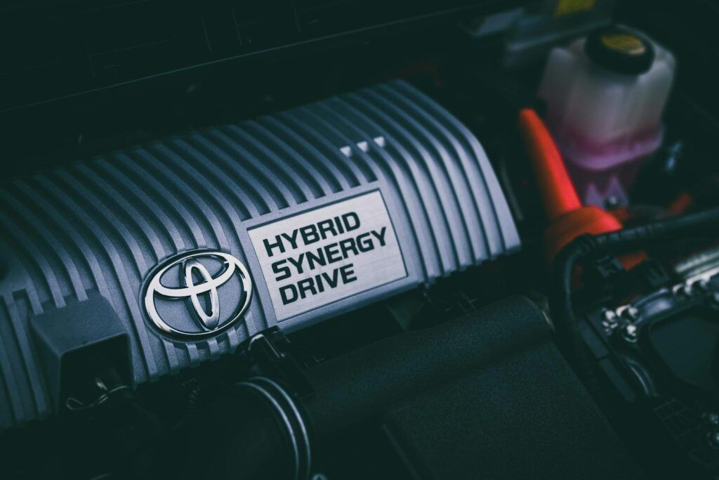 Detailed view of Toyota hybrid engine showcasing technology and automotive innovation.