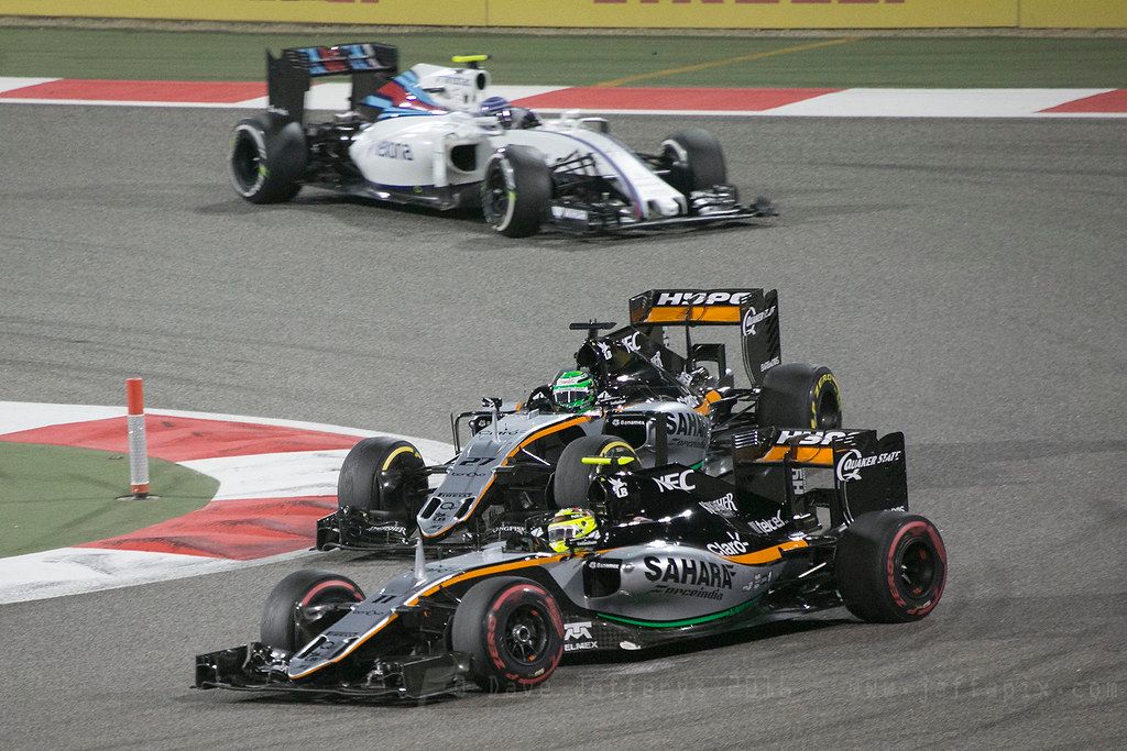 F1 race - Force India Perez and Hulkenberg
