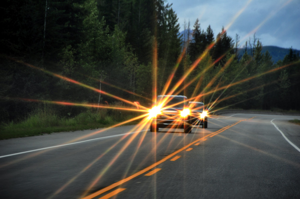 High beams on the road
