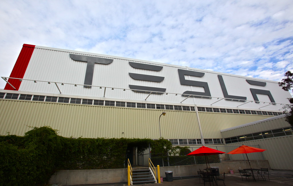 TESLA logo, freshly unveiled at Fremont Factory