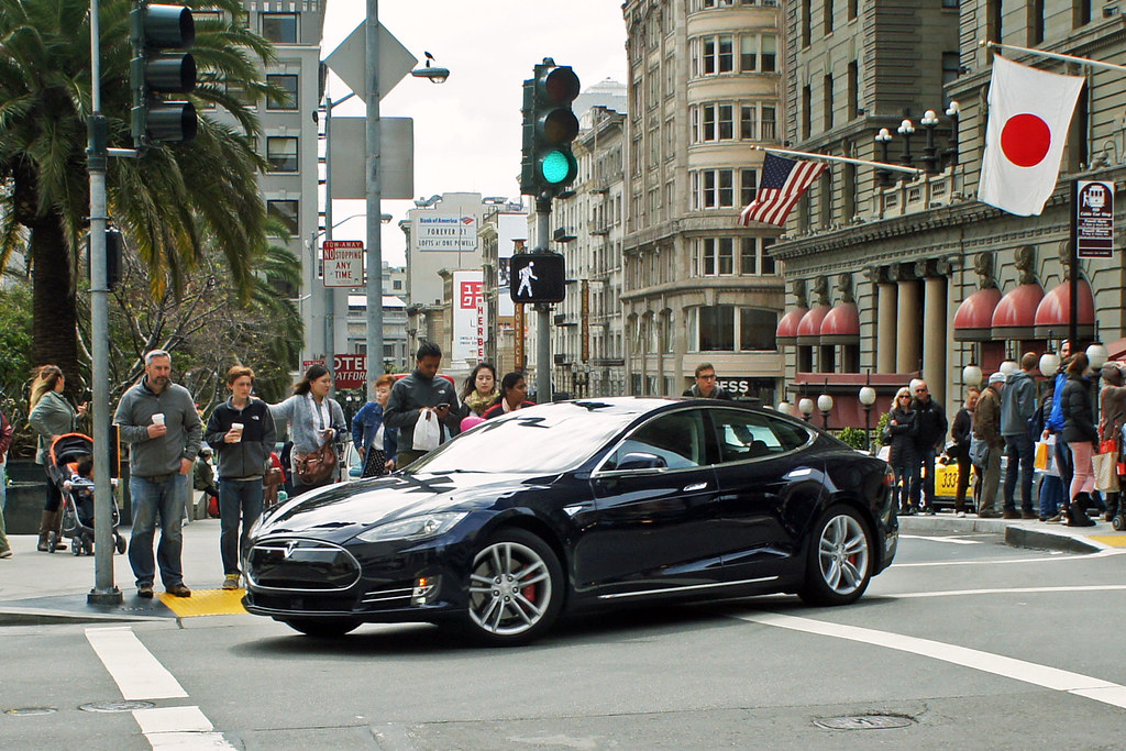 Tesla Model S electric car at Union Square, San Francisco