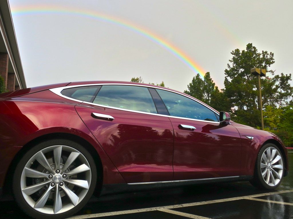 Tesla brings the rainbows — seen this morning at work