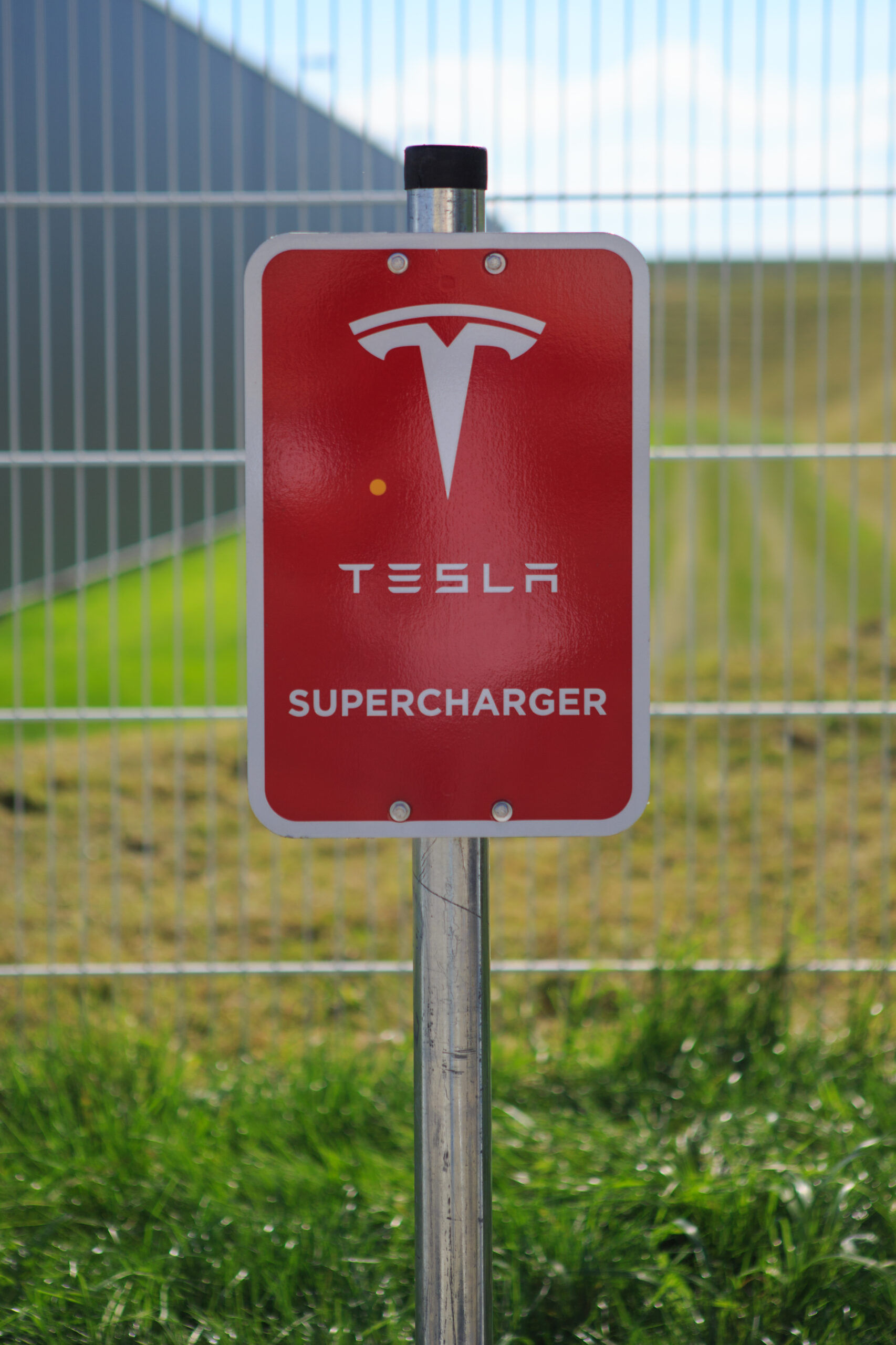 Tesla logo at Supercharger Station - Germany - A9 - 2014
