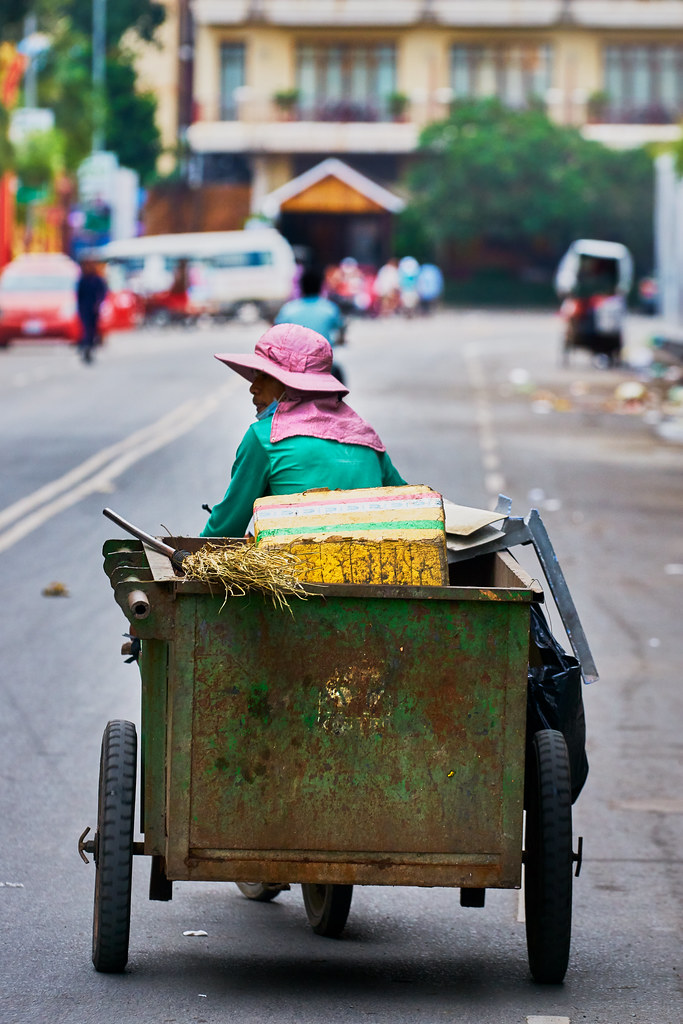 Trash collector in Phnom Penh Cambodia