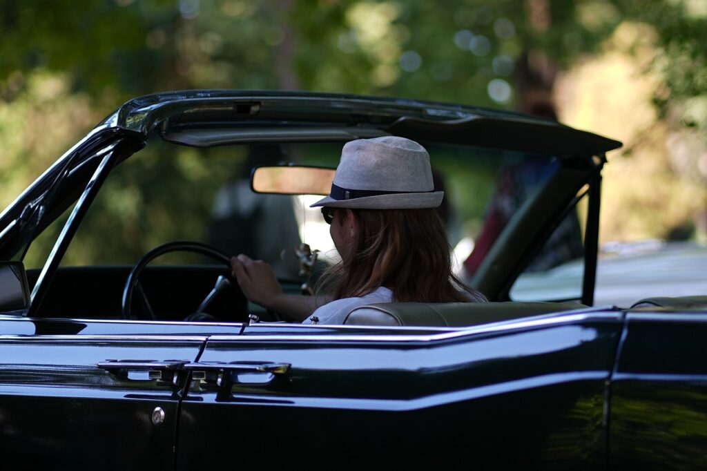 driver, convertible, antique car