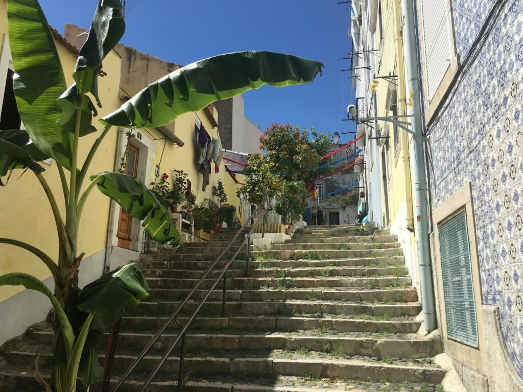 a set of stairs leading up to a building