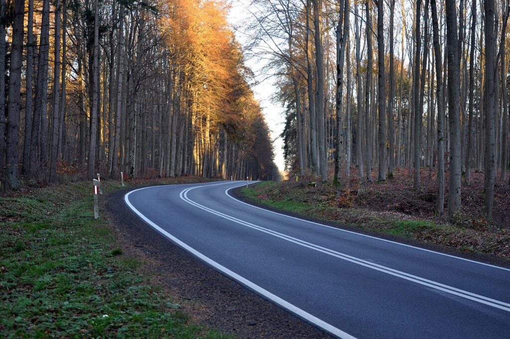 national road, turn, asphalt