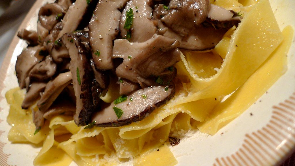 Homemade Mushroom Pappardelle with Tea-Smoked Duck Breast