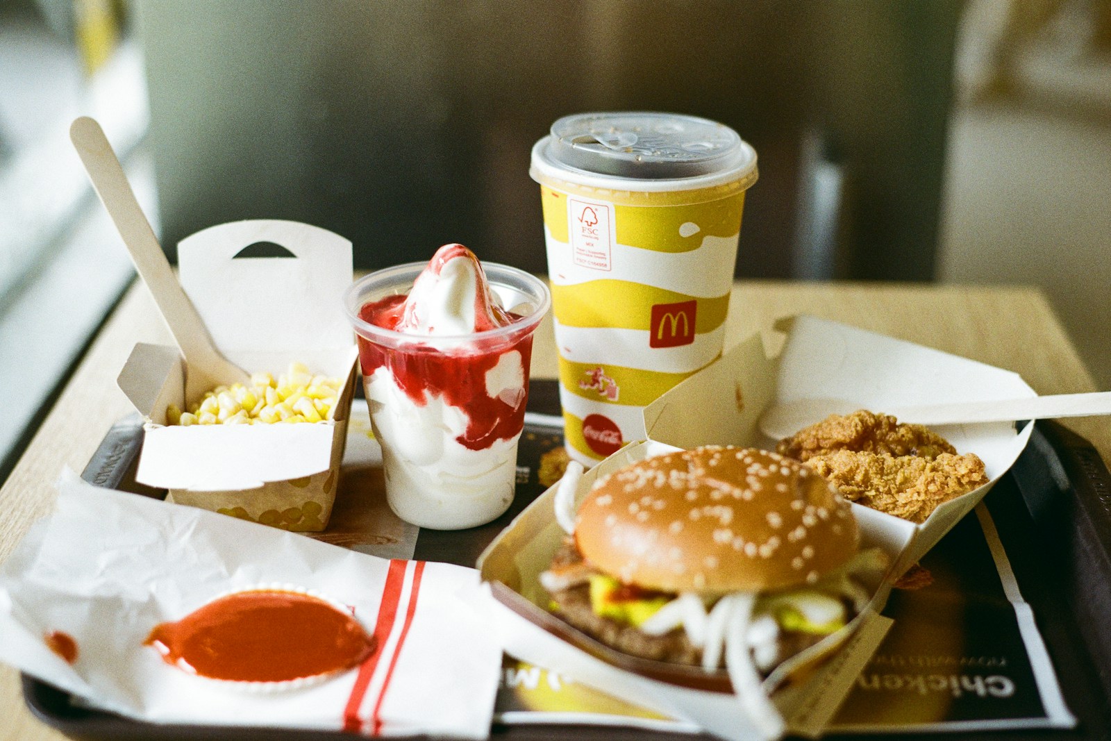 Mcdonald's meal featuring a burger and more.