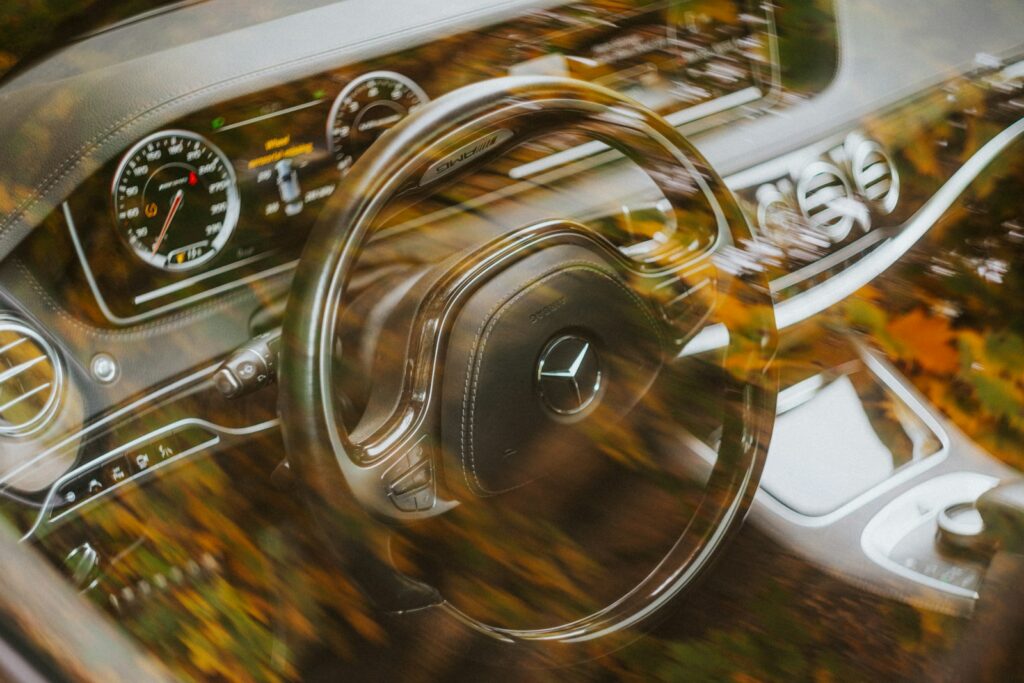 a close-up of a steering wheel