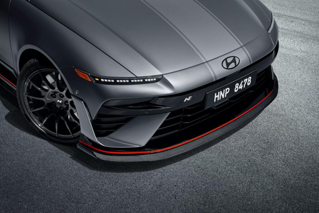 The Hyundai IONIQ 6 N, intensified with bold red accents.