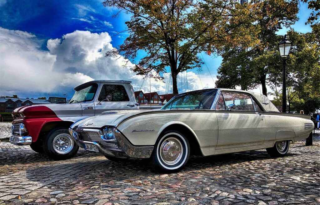 ford thunderbird, ford, thunderbird, antique car, automobile, contour, sun reflections, classic, america, old, usa, beautiful, heaven, retro, car, vehicle, nostalgic, historical, car wallpapers, nostalgia, rarity, dare