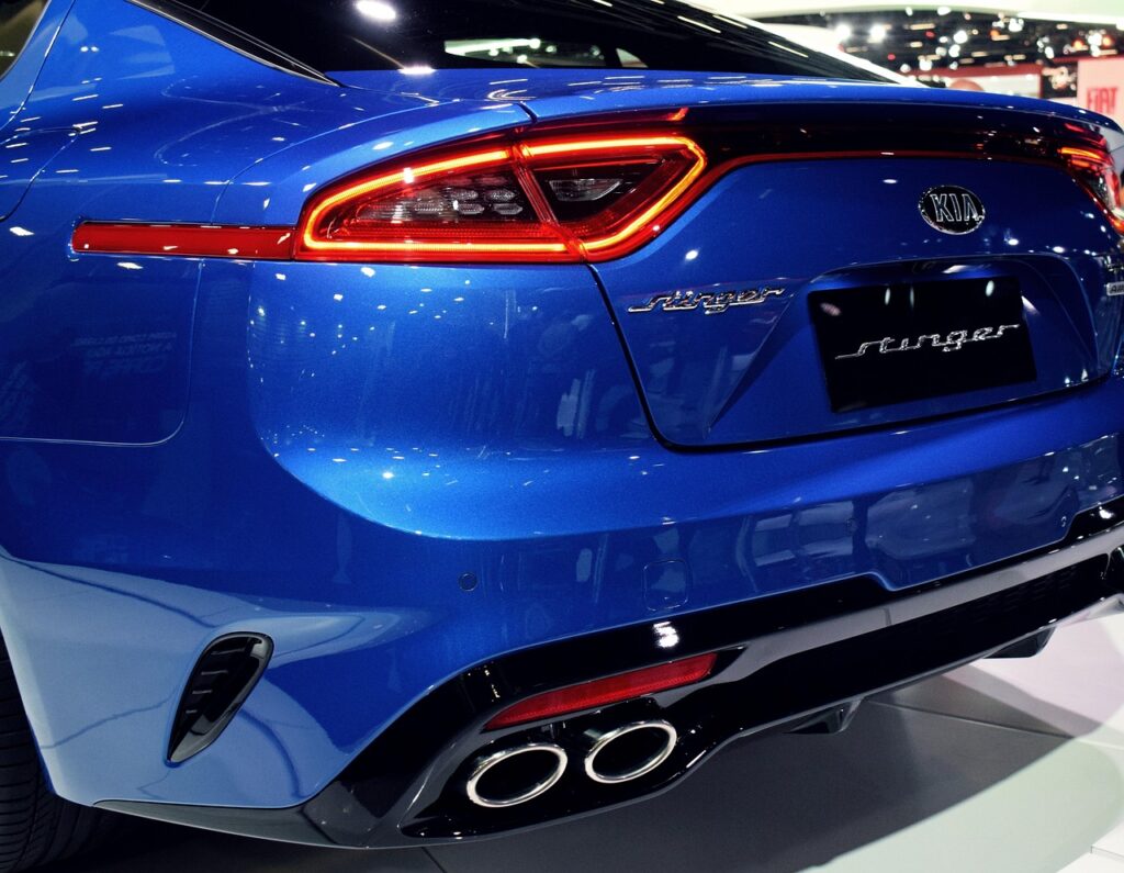 vehicle, car, sports, kia, stinger, blue, blue car, vehicle blue, kia blue, stinger blue, automotive, self, bright, flashlight, style, design, car wallpapers, rear, vehicle rear