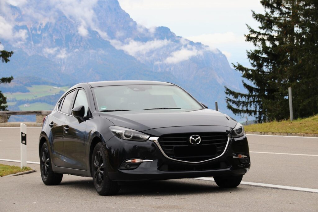mazda, mazda 3, automobile, vehicle, nature, dare, mountains, mountain road