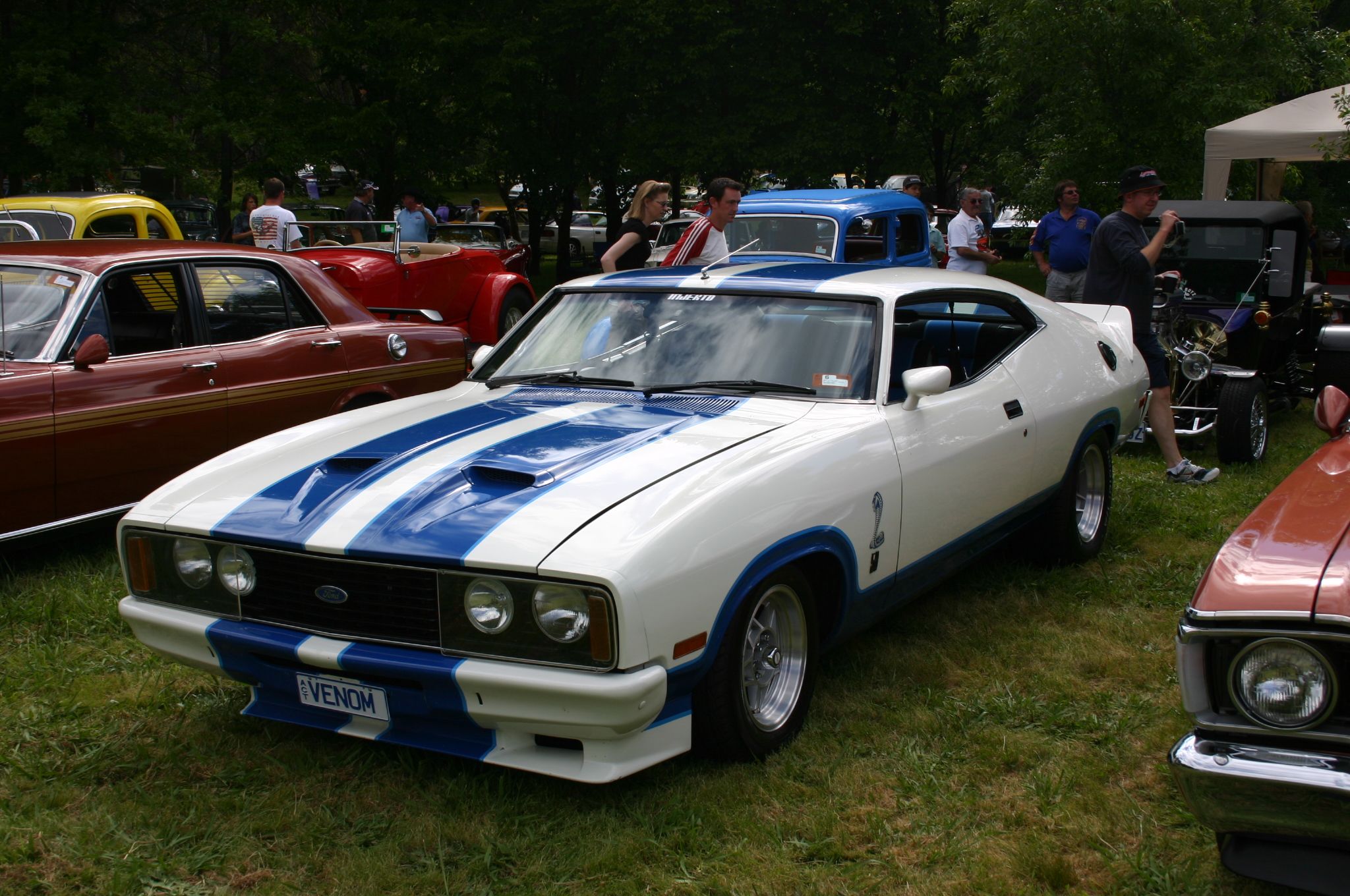 White and Blue-Striped 1976 Ford Mustang Cobra II