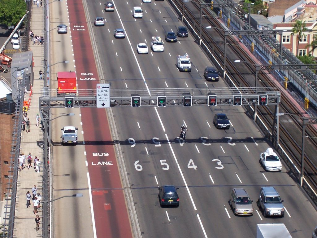 three car lanes in each direction bridge