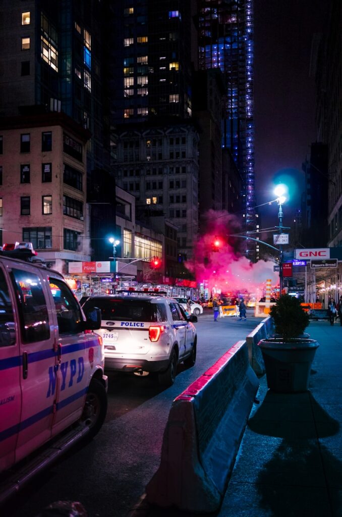 white police car on the street