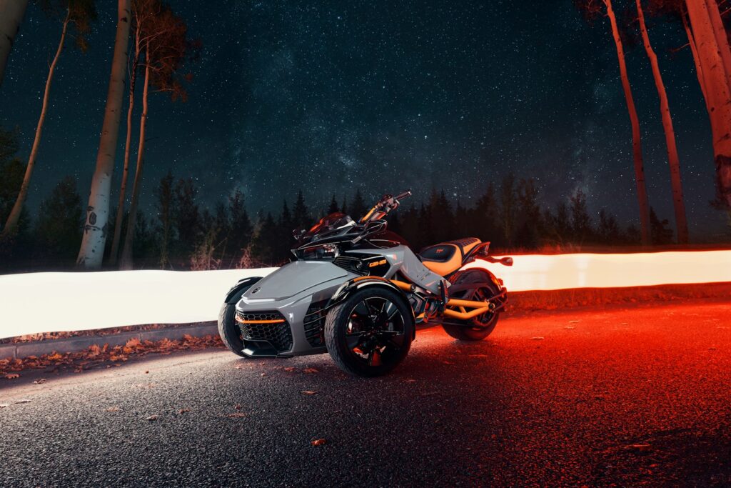 a motorcycle parked on a road