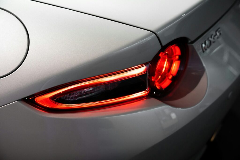 A close up of the tail light of a car