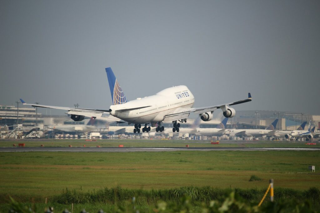 a large airplane taking off