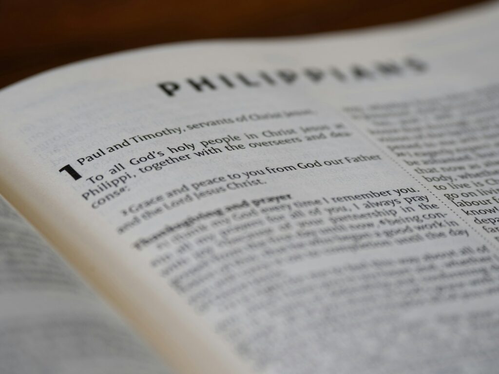A close up of an open book on a table
