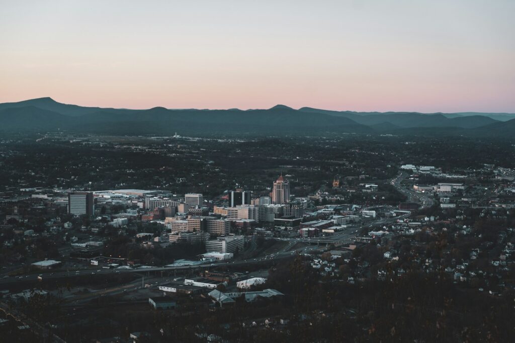 top view of cityscape under gray sky